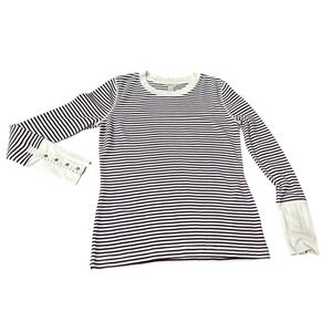 Sundance Striped Long Sleeve Thermal Shirt‎ Women's Sz M Burgundy Cuff Detail